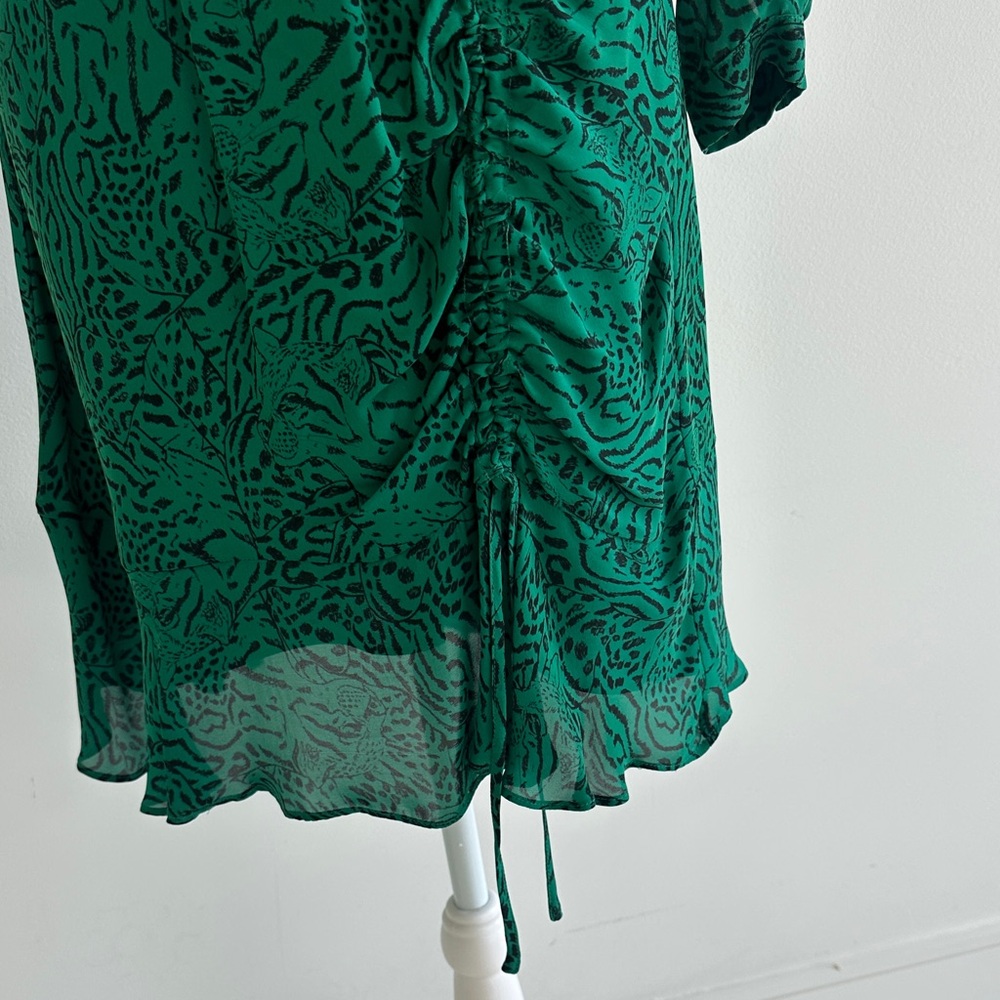 Parker Emerald Green V-Neck Ruched Long Sleeve Dress - Picture 2 of 6